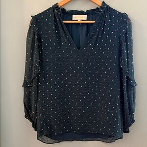 Caballero Teal Blouse with Metallic Detail - XS